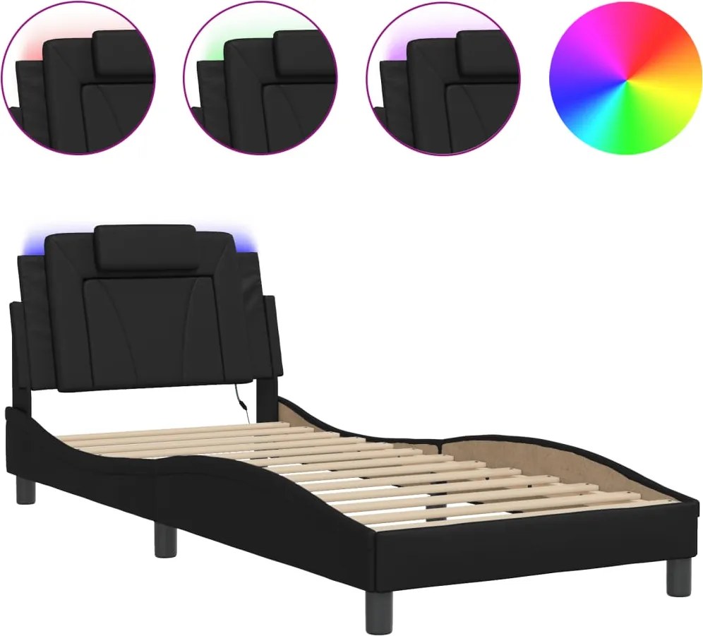 vidaXL Cadru de pat, Viana, cu LED fără saltea, negru, 90x190 cm
