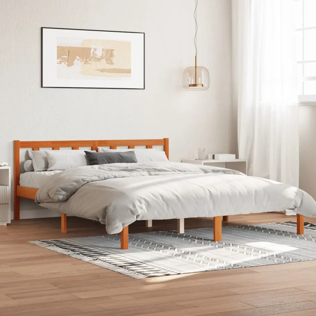 vidaXL Cadru de pat fără saltea, maro ceruit 150x200 cm lemn masiv pin
