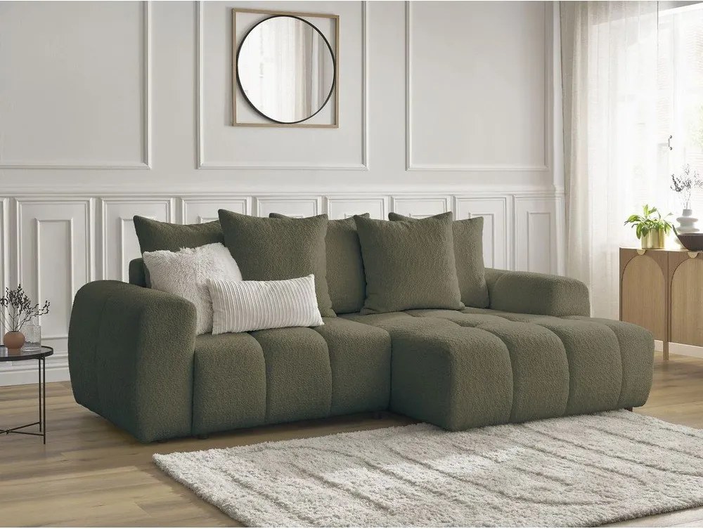 Colțar kaki extensibil/cu spațiu de depozitare cu tapițerie din țesătură bouclé (cu colț pe partea dreaptă/cu șezlong) Roxelane – Bobochic Paris