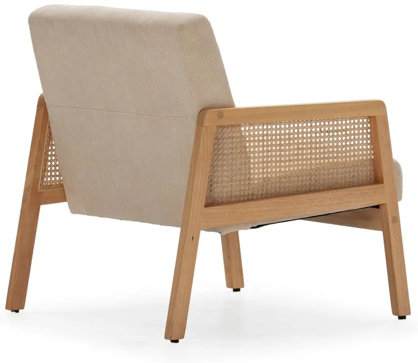 Fotoliu bej țesut cu tapițerie din catifea reiată Debra – Marckeric