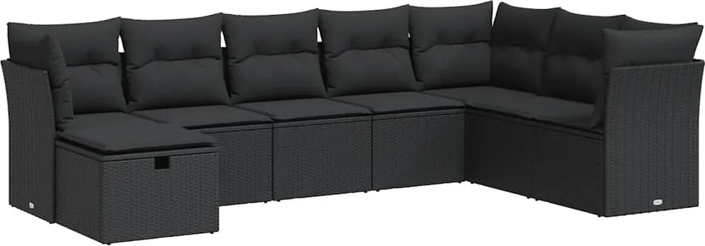 vidaXL Set mobilier de grădină cu perne, 8 piese, negru, poliratan