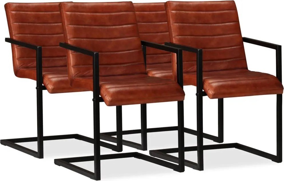 vidaXL Scaune de bucătărie, 4 buc., maro, piele naturală