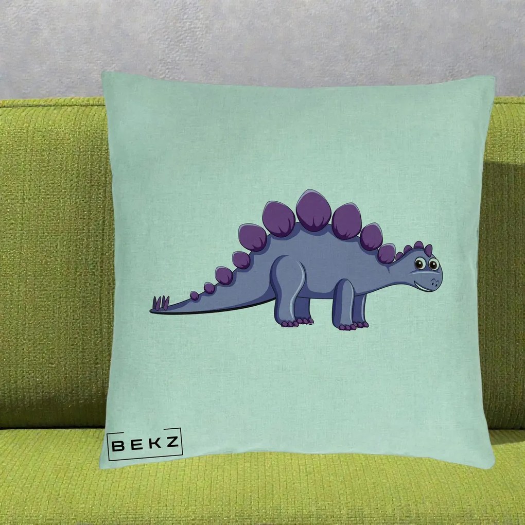 Perna Personalizata Stegozaur Mov, 40x40 cm, Verde Menta, Husa Detasabila, Perna Inclusa, BEKZ®