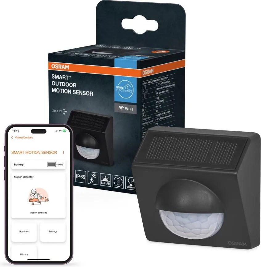 Osram - Senzor solar de mișcare pentru exterior SMART+ 3,7V antracit IP65 Wi-Fi 800 mAh