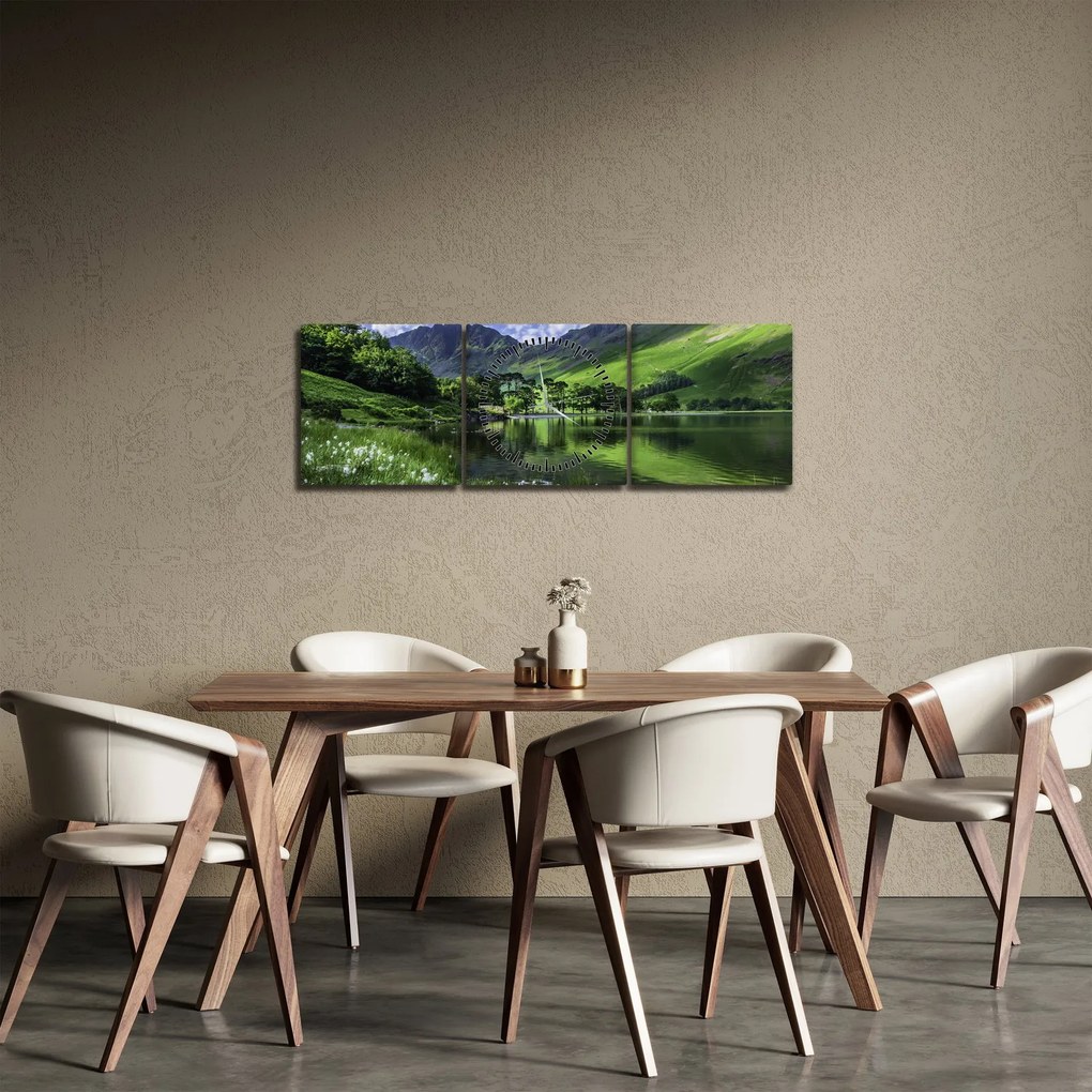 Tablou - Peisaj cu un lac (cu ceas) (90x30 cm)