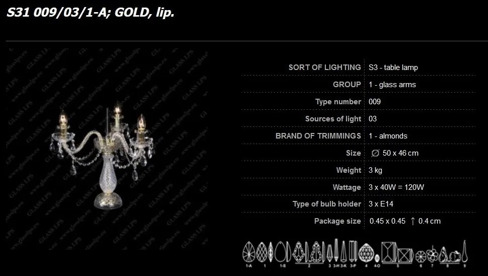 Veioza 3 brate cristal Bohemia S31 009/03/1-A
