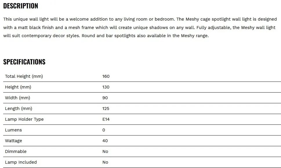 Aplica de perete cu spot directionabil Meshy