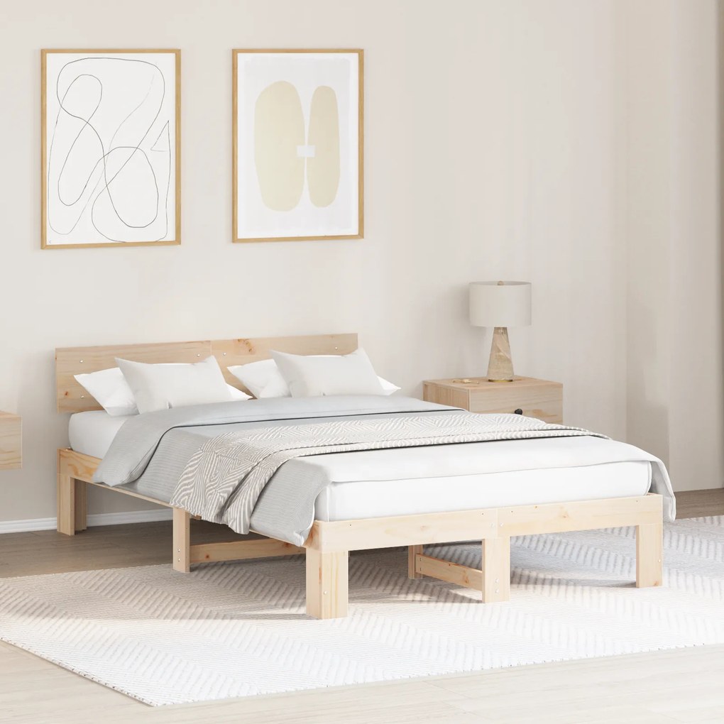 vidaXL Cadru de Pat cu Tăblie 140x190 cm Lemn masiv de pin