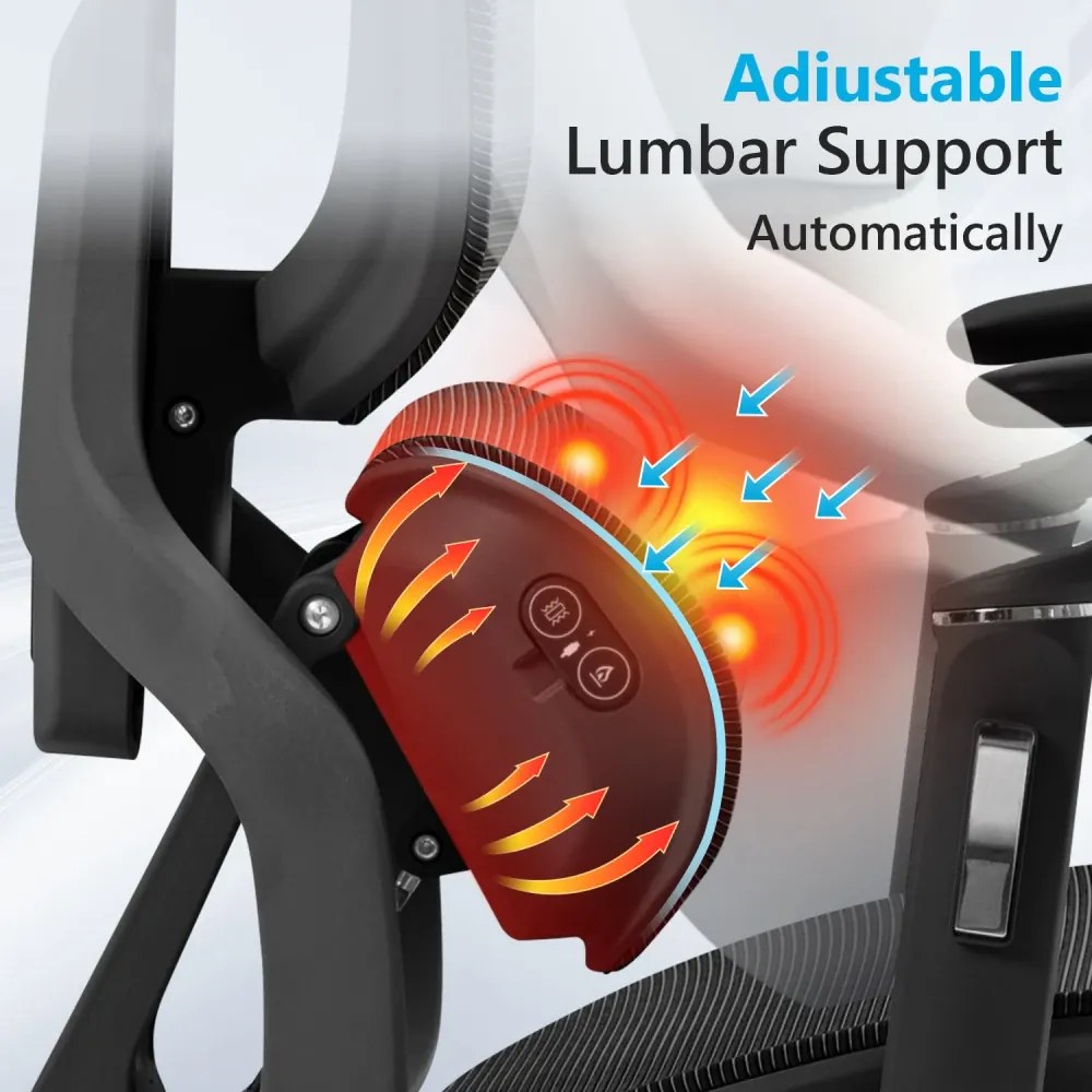 VIGOCHAIR ULTRA PRO Scaun ergonomic, spatar reglare verticala, suport lombar cu masaj si incalzire, sezut translatie, cotiere 6D, suport picioare, Full Mesh, Negru
