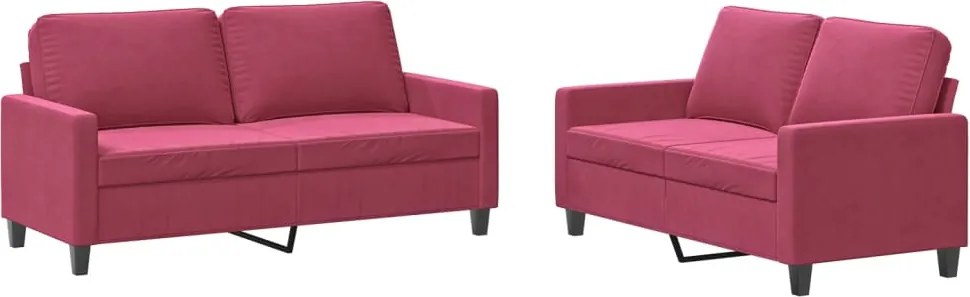 vidaXL Set canapele cu perne, 2 piese, roșu vin, catifea