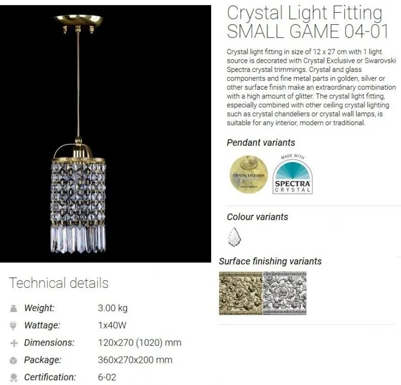 Lustra, Pendul Cristal Bohemia Exclusive SMALL GAME 04-01