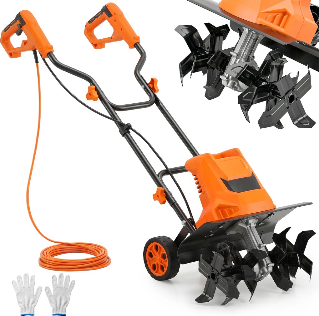 Outsunny Motobineusă electrică 1500W cu mâner pliabil, lățime de lucru 40 cm, adâncime de arat 9 cm, 6 lame, portocaliu | Aosom Romania