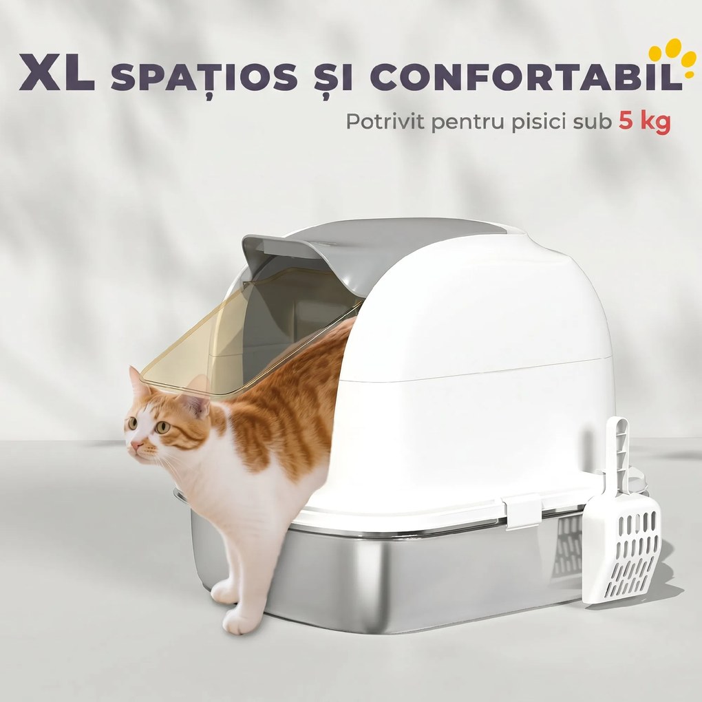 PawHut Litieră pentru Pisici Închisă din Oțel Inoxidabil XL cu Capac Detașabil | Aosom Romania