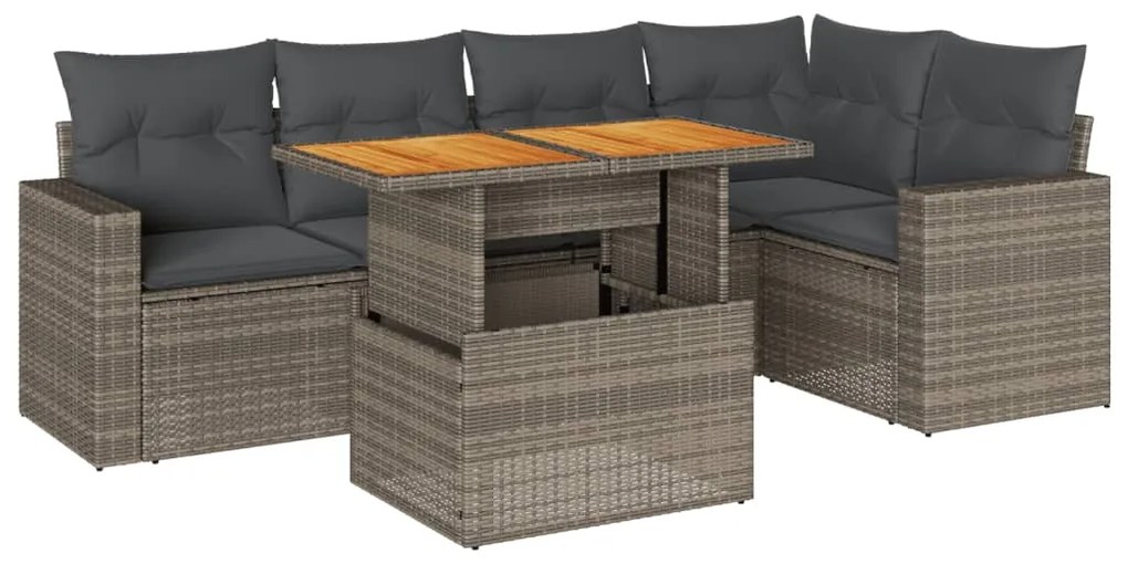 3327042 vidaXL Set mobilier grădină cu perne, 6 piese, gri, poliratan