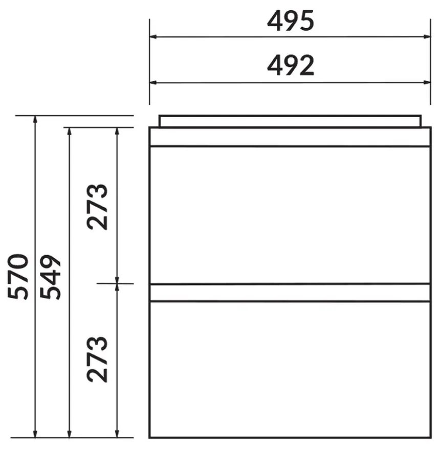 Dulap pentru lavoar, 57x50x35cm, 2 sertare, gri 500x570 mm, Gri