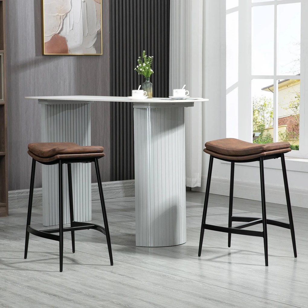 HOMCOM Set 2 Scaune de Bar în Stil Industrial, din Piele Ecologică, 48.5x38.5x68.5 cm, Negru și Maro | Aosom Romania