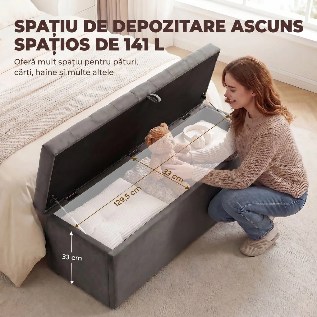 HOMCOM Pouf pentru ședere, suport pentru picioare, scaun, bancă mică, dulap pentru depozitare, gri | Aosom Romania