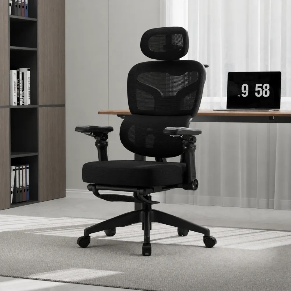 Scaun ergonomic, Sezut Translatie, cotiere 9D, tetiera 6D, suport lombar reglabil, spătar reglabil inaltime, pivotant, suport picioare, sezut buretat, Negru