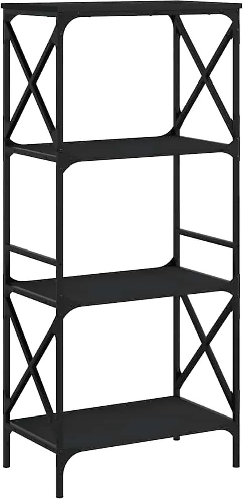 vidaXL Bibliotecă cu 4 niveluri, negru, 59x35x132 cm, lemn prelucrat