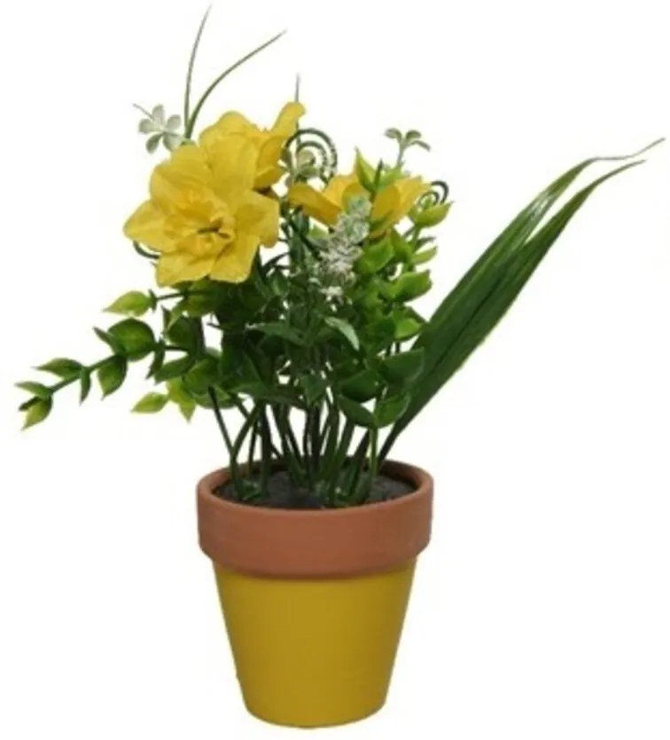 Floare artificiala in ghiveci Flower Yellow, Decoris, 19.5x21 cm, galben