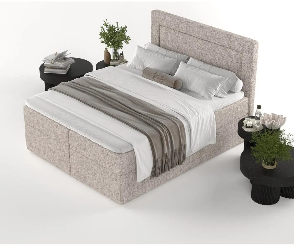 Pat boxspring maro deschis cu spațiu de depozitare 160x200 cm Imagine – Maison de Rêve