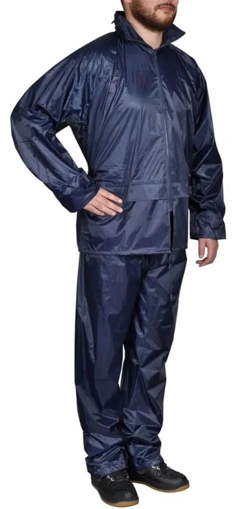 vidaXL Costum de ploaie, 2 piese, albastru bleumarin, cu glugă, L