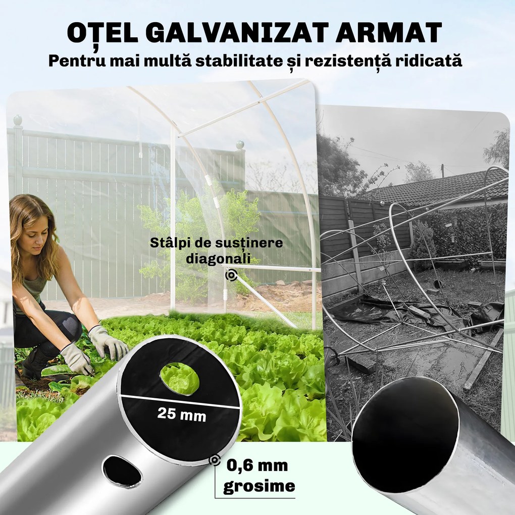 Outsunny Seră de Grădină Tip Tunel 3x6x2 m cu 2 Uși Rulabile, Cadru din Oțel și Acoperire din PE, pentru Legume, Fructe, Flori, Anti-UV, Transparentă | Aosom Romania