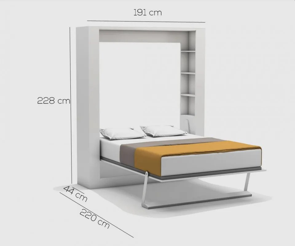 PAT RABATABIL DUBLU CU SOMIERA INCLUSA, FARA TABLII TAPITATE - NOVA QUEEN BED (150X200) (Culoare: Alb, Optiuni saltele paturi rabatabile 150X200X18: