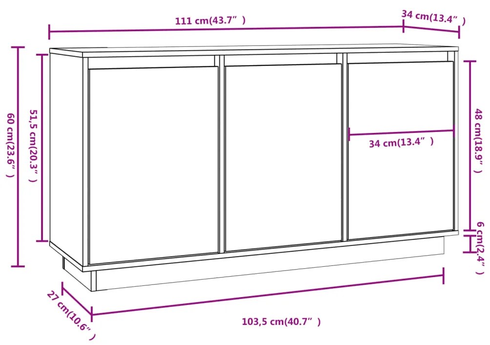 Servanta, maro miere, 111x34x60 cm, lemn masiv de pin 1, maro miere