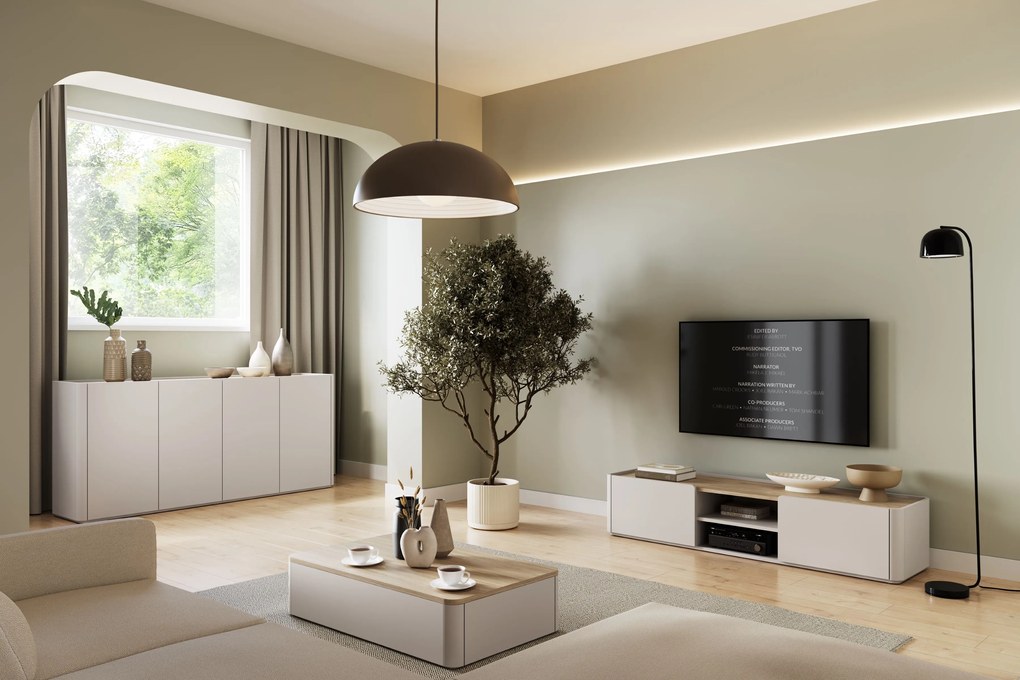 Comodă TV cu sertar Elivo 170 cm - cașmir / stejar uleiat