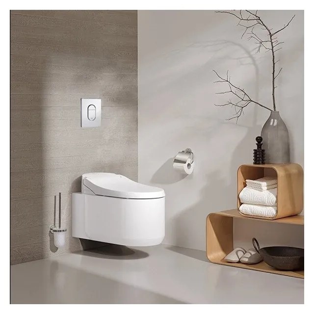 Set complet Grohe Sensia Arena vas WC suspendat, clapeta Arena crom, capac inchidere lenta si bideu electric, rezervor Grohe Rapid SL, kit spalare automata