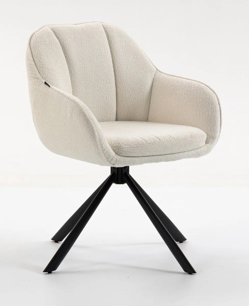 HR2055 BAZĂ STEA Scaun Crem din Boucle cu Bază Neagră