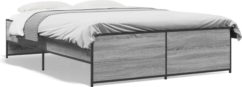 vidaXL Cadru de pat, gri sonoma, 120x190 cm, lemn prelucrat și metal