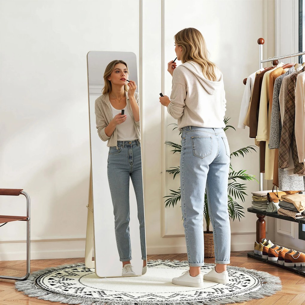 HOMCOM Oglindă pe suport și montată pe perete dreptunghiulară dim. 37L x 43l x 156H cm lemn natural | Aosom Romania