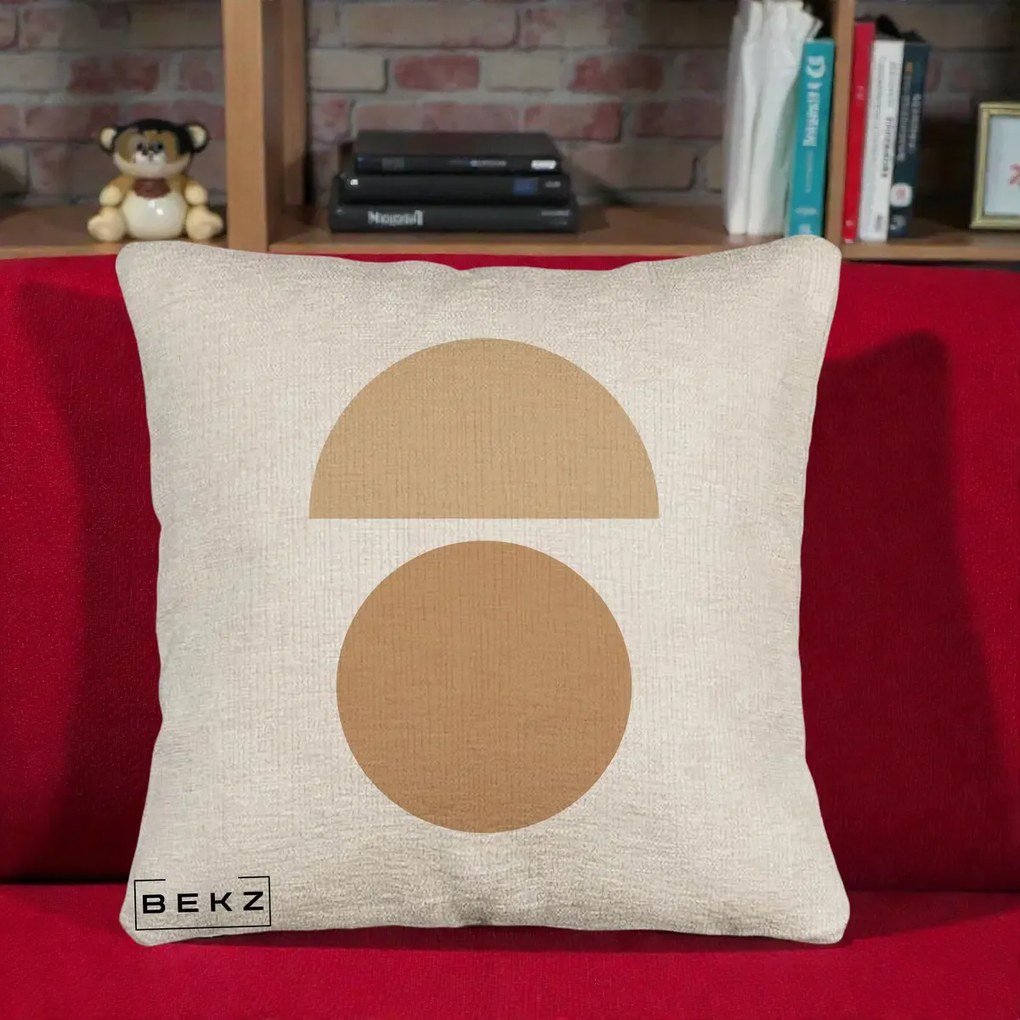 Perna Decorativa Geometric Minimalist Auriu, 40x40 cm, Bej Canapea, Husa Detasabila, Perna Inclusa, BEKZ®