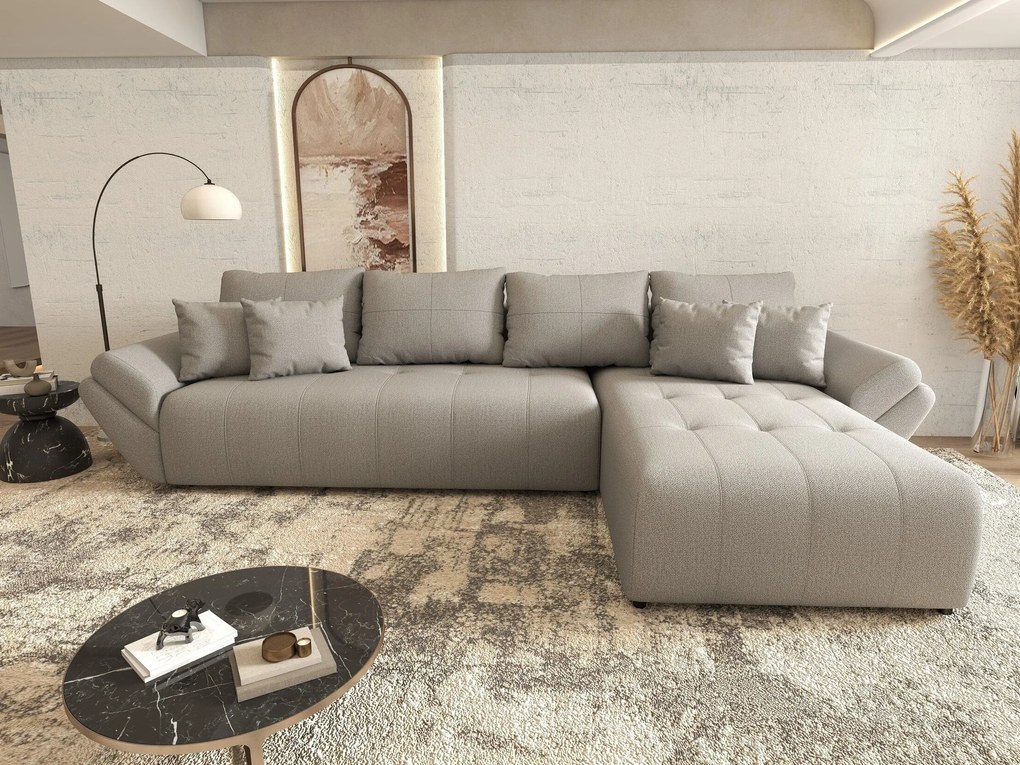 Colțar extensibil dumonde cu ladă de depozitare si sezut confortabil din spuma high-density, Berlin XL Enjoy Grey 350x185 cm II
