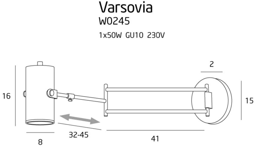 Aplica cu brat directionabil design modern minimalist VARSOVIA alama W0245 MX