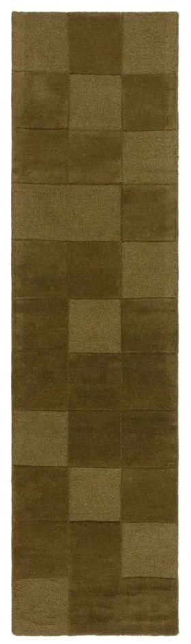 Covor tip traversă kaki țesut manual din lână 60x230 cm Checkerboard – Flair Rugs