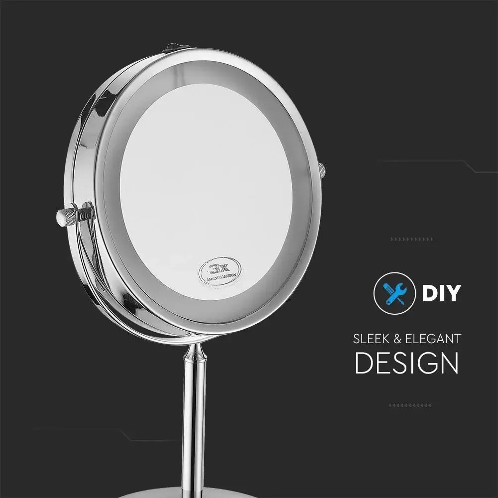 Oglinda dubla LED pentru machiaj 6629-VT, marire 1X sau 3X, stativ crom, alimentare cu baterii, V-TAC