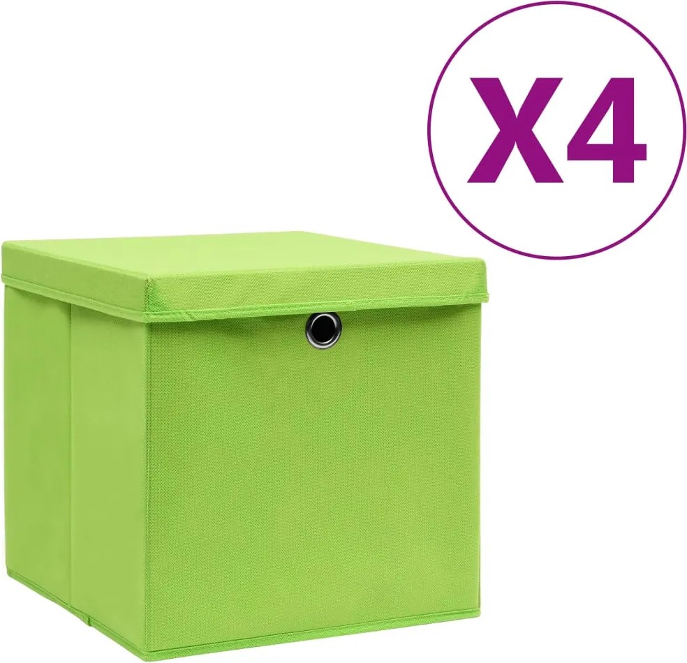 vidaXL Cutii depozitare cu capac, 4 buc., verde, 28x28x28 cm