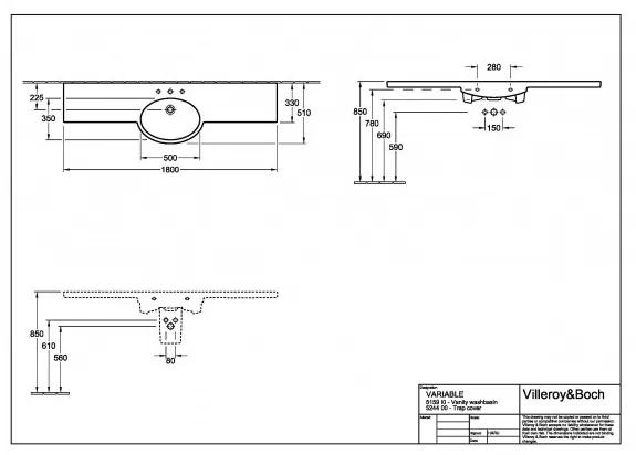 Lavoar suspendat intins, Villeroy&amp;Boch Variable, 180x51cm, 5159I001