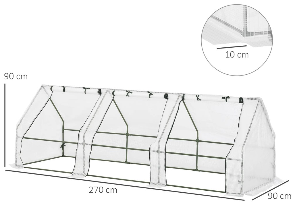 Outsunny Seră de Grădină Tip Tunel din PE pentru Cultivarea Plantelor și Florilor, cu Uși cu Fermoar, 270x90x90 cm, Alb | Aosom Romania