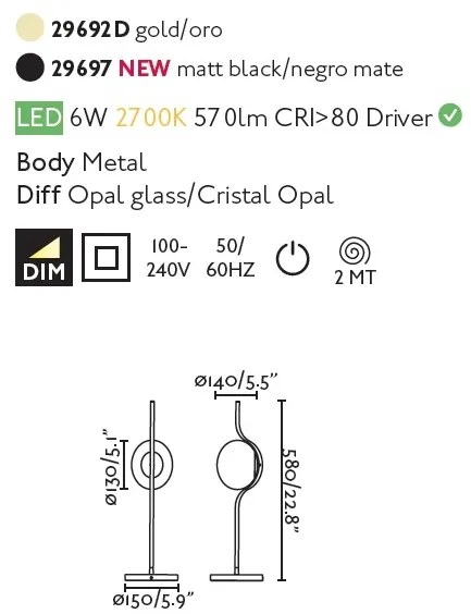 Lampa de masa LED dimabila design modern LE VITA LED Gold 29692D