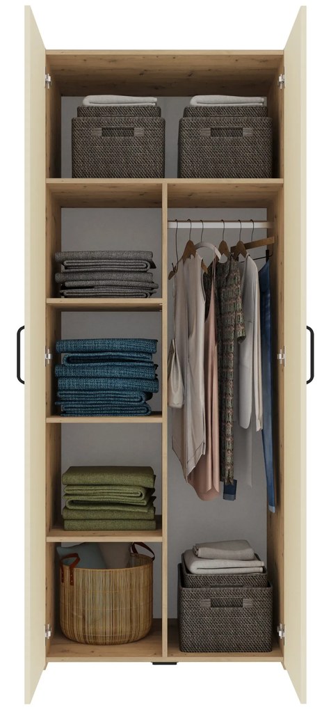 Dulap Malmo, 2 Usi, cu polite, Stejar Artisan/Argila, 81 x 52 x 200 cm