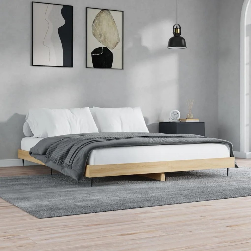 832240 vidaXL Cadru de pat, stejar sonoma, 150x200 cm, lemn prelucrat