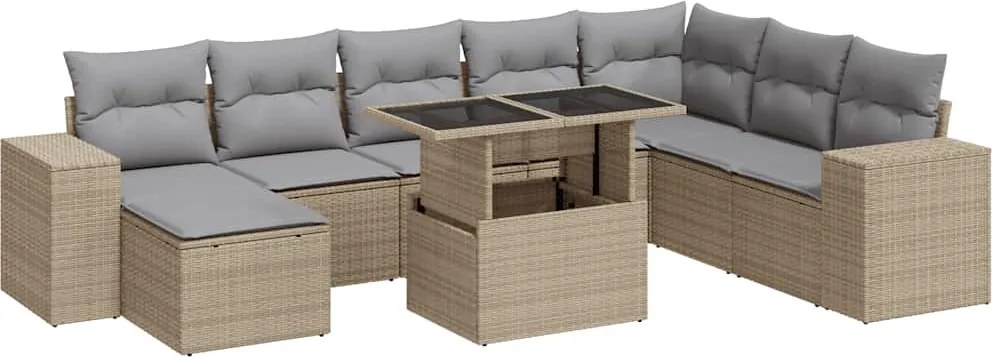 vidaXL Set canapele de grădină, 9 piese, cu perne, bej, poliratan