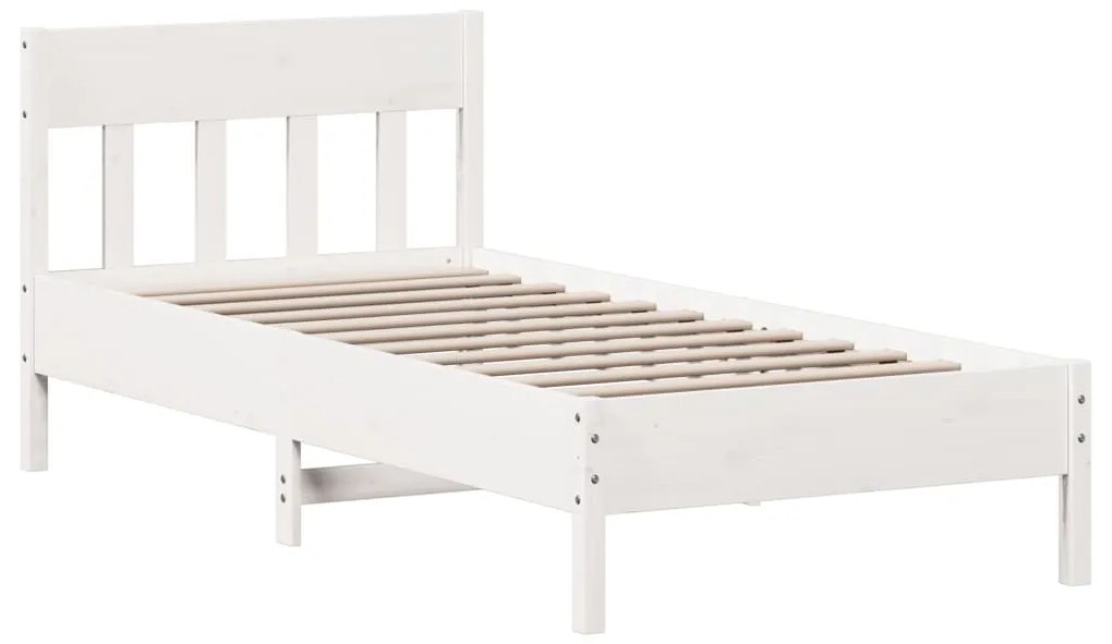 842679 vidaXL Cadru de pat cu tăblie, alb, 75x190 cm, lemn masiv de pin