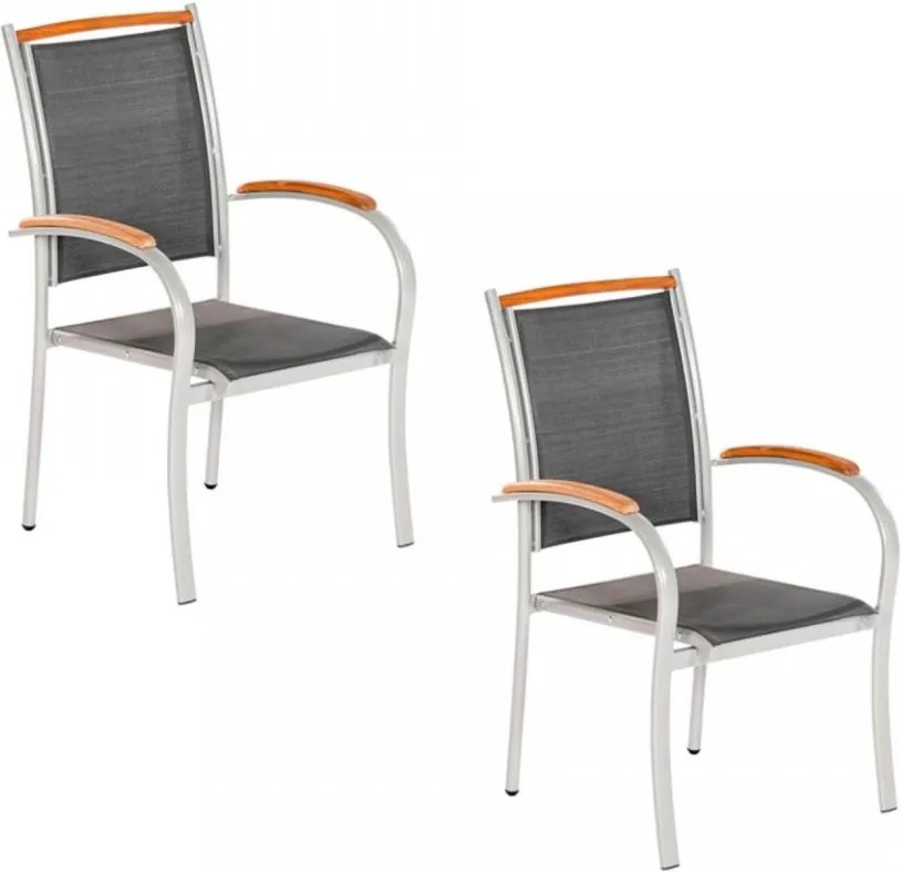 Set de 2 scaune Siena aluminiu / textil, negru/argintiu