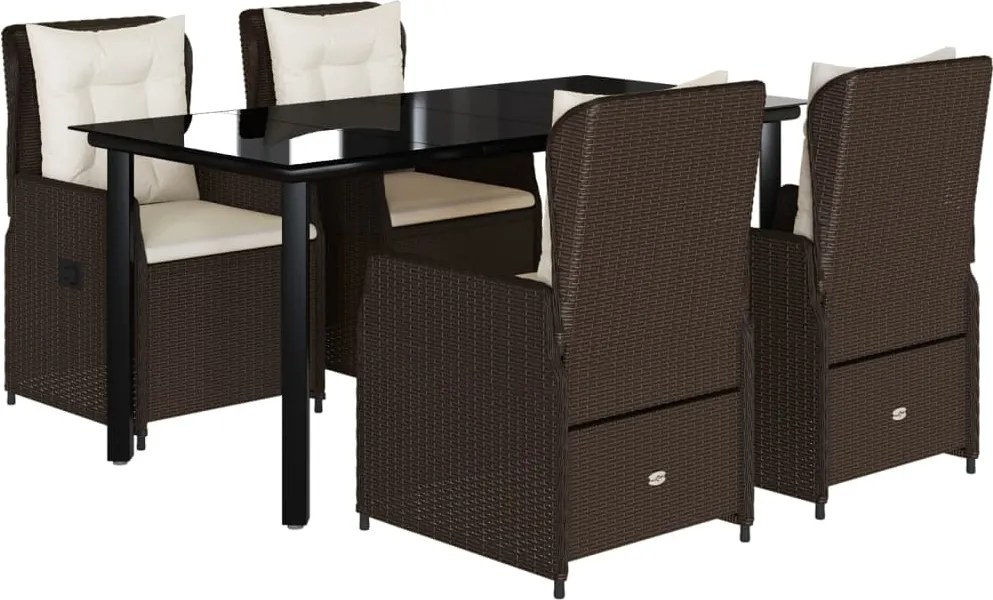 vidaXL Set mobilier de grădină, 5 piese, cu perne, maro, poliratan