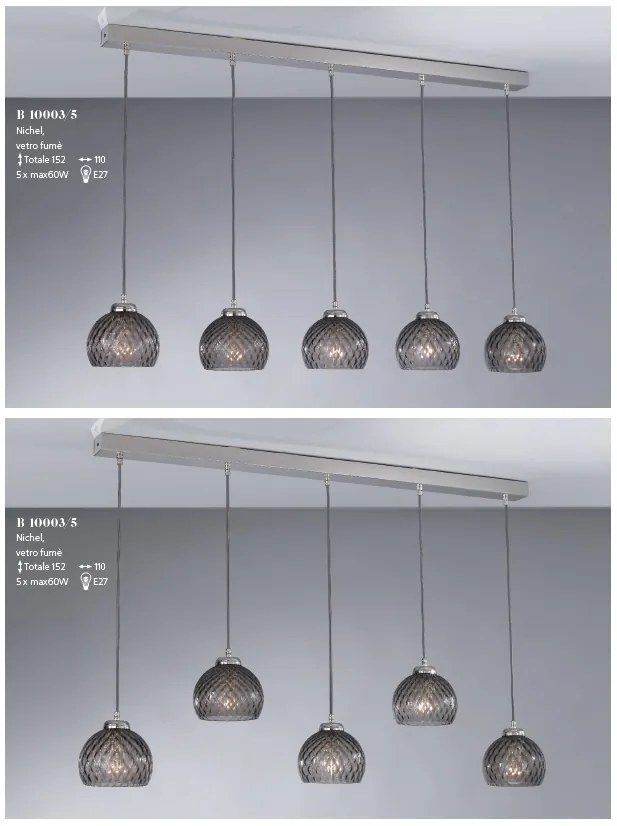 Lustra moderna cu 5 pendule design italian 10003 fumuriu